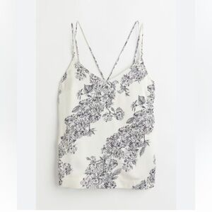 H&M Elegant Silky White & Navy Floral Print Cami Size Large